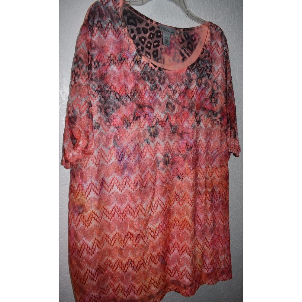 Liz and Me 4X Top Hawiian Tropical Mesh Overlay Embroidered Lined Short‎ Sleeve - Picture 7 of 16